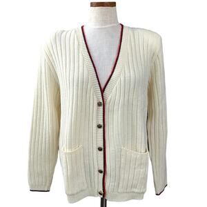 Vintage Jantzen Collegiate Cable Knit Cream Cardigan XL Retro Preppy Academia